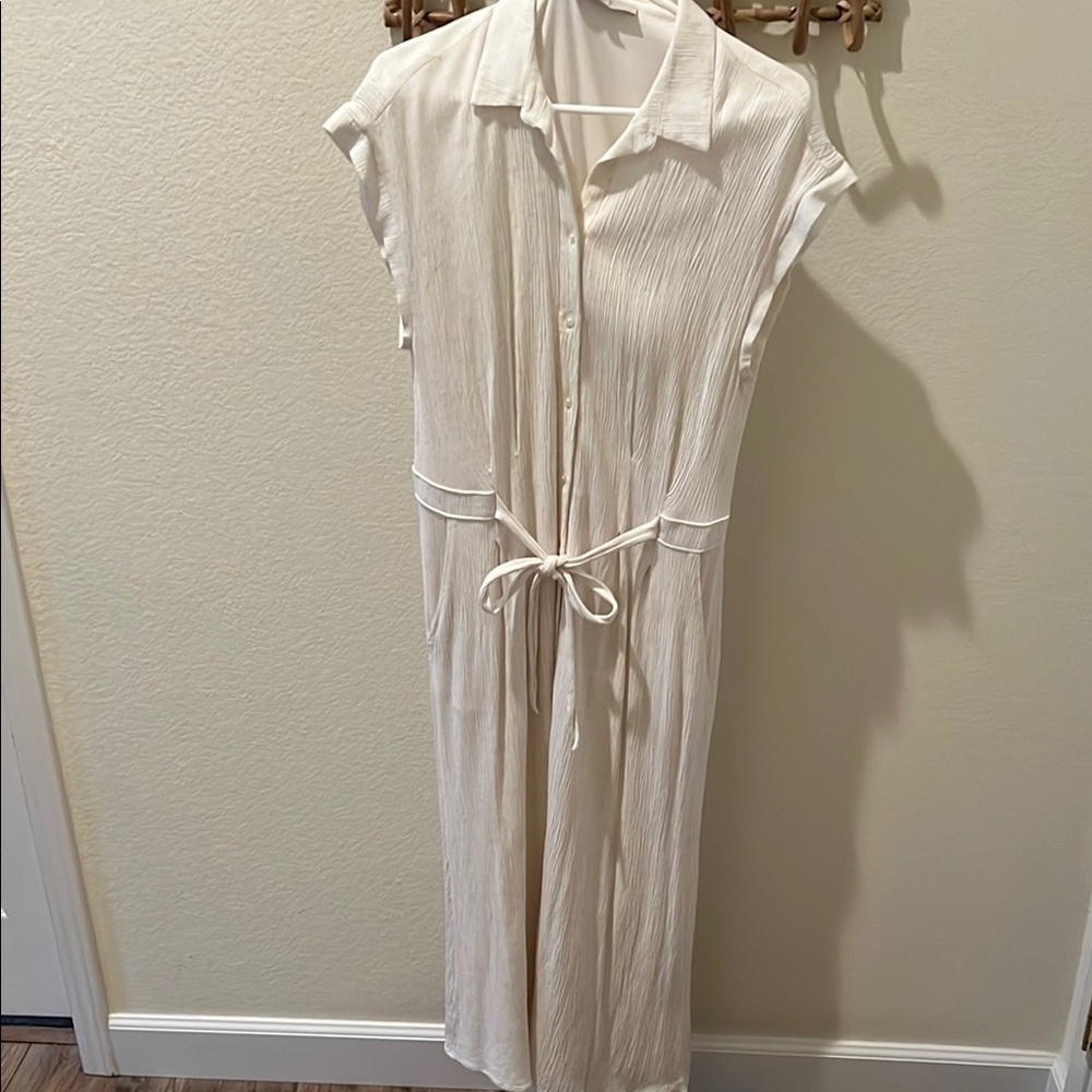 Loft Cream Button-Up Dress Size US 14